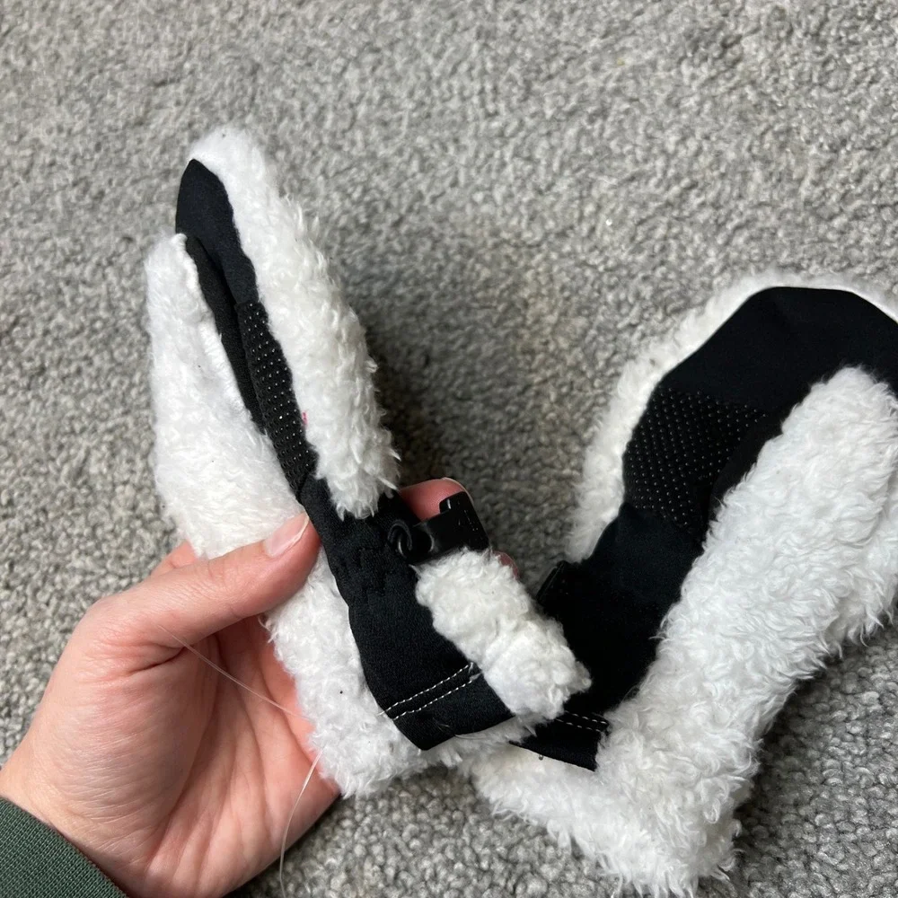 The North Face Youth M Mittens Fleece White Black Logo oso‎ outdoor winter